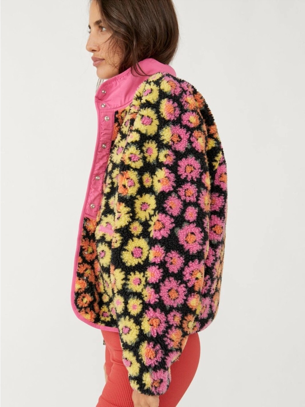 Free People Movement Hit the Slopes Floral Print Fleece Jacket Size Small - Picture 2 of 14